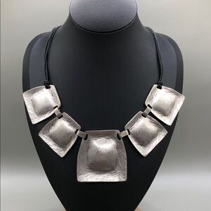 Turkish silver pewter modernist geometric statement necklace corded.